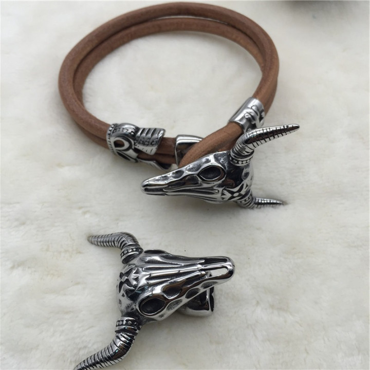 Концевик на два шнура 10х5 мм Череп Буйвола Сталь 