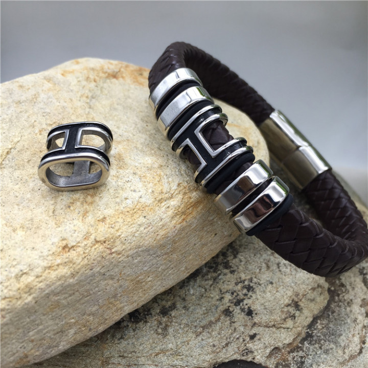 Бусина 12х6 мм для плоских браслетов Сталь B27