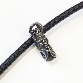 Бусина 6 мм для браслетов Череп и змеи Сталь