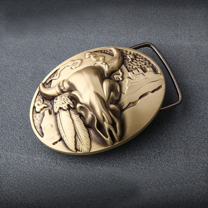 Пряжка для ремня 38-39 мм латунная SB38-4318 Череп быка