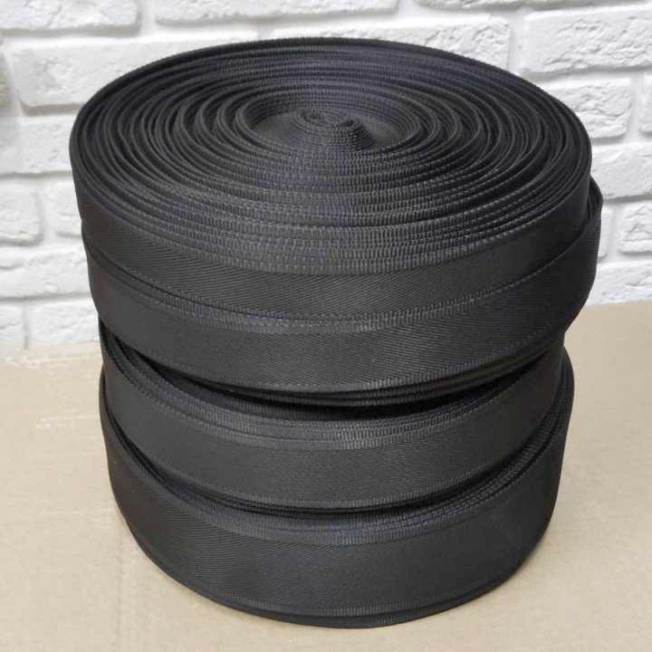 Лента ременная стропа 20-50 мм Черная пэ, с окантовкой