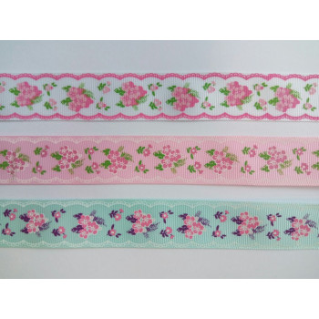 Лента репсовая 25 мм принт цветочный Гибискусы