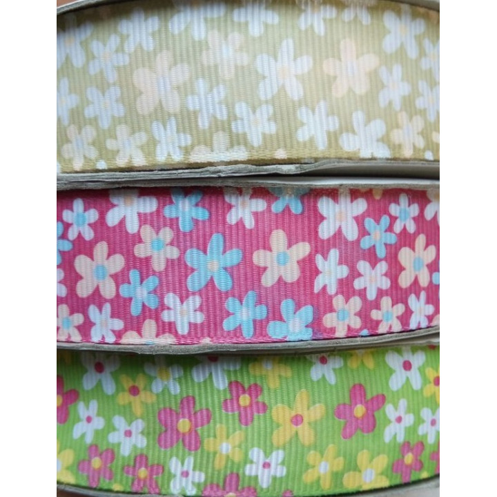 Лента репсовая 25 мм принт цветочный Пастель