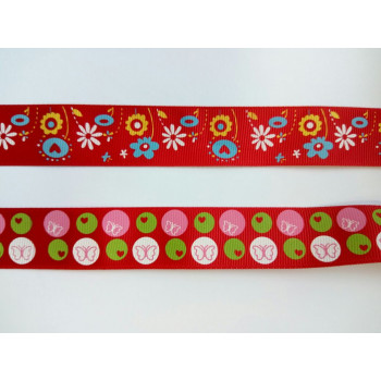 Лента репсовая 25 мм красная с принтом