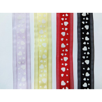 Лента органза комбинированная 25 мм принт Сердечки