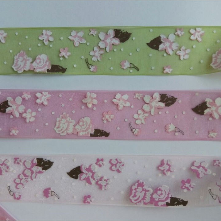 Лента органза 25 мм принт Цветочки 1