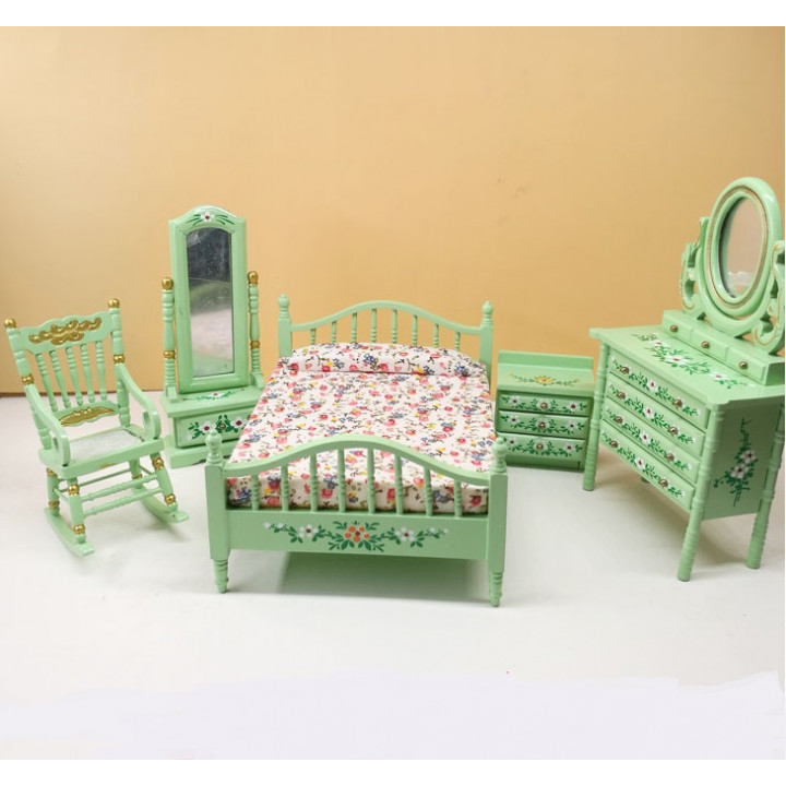 Спальный гарнитур для кукол Салатный Миниатюра 1:12