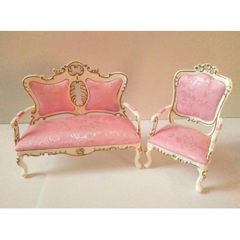 Диван и кресло для кукол Золото на белом Миниатюра 1:12