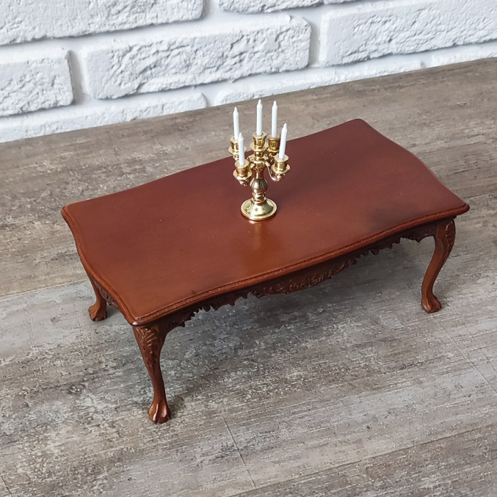 Миниатюра для кукол Столик прямоугольный с резьбой 