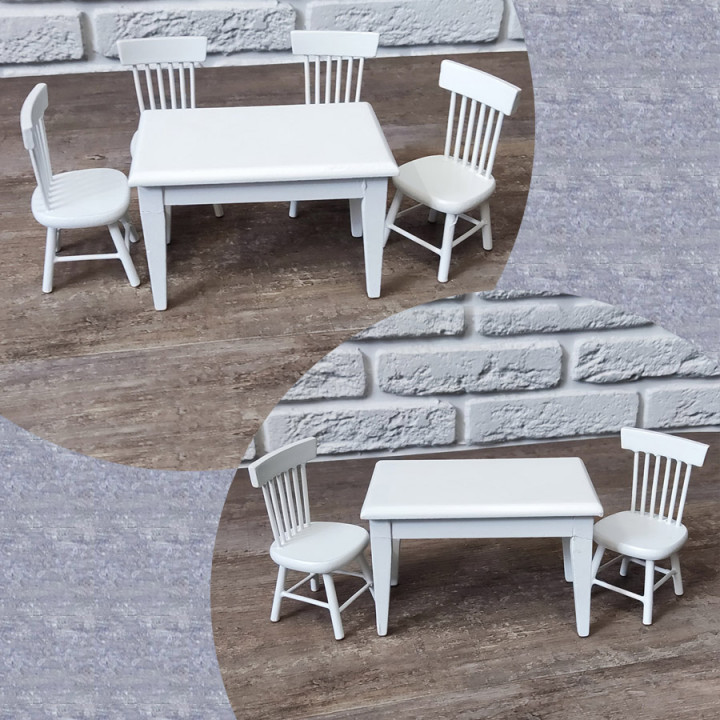 УЦЕНКА! Обеденная зона для кукольной кухни белая 1:12