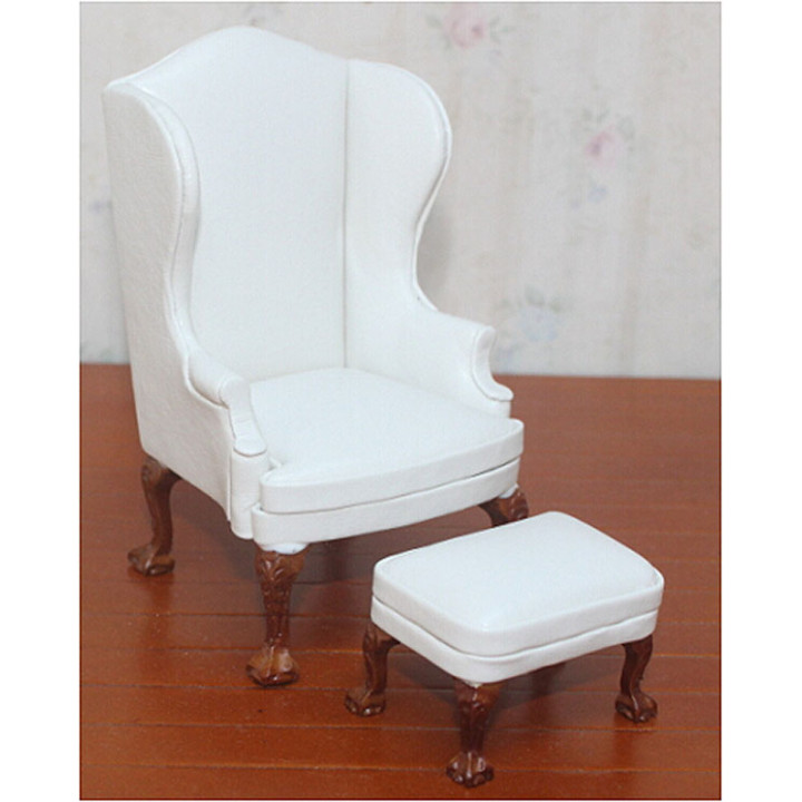 Кресло для кукол с пуфом Белое