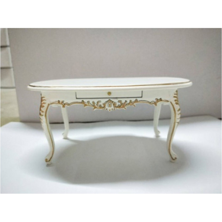 Стол овальный резной белый для кукол Миниатюра 1:12