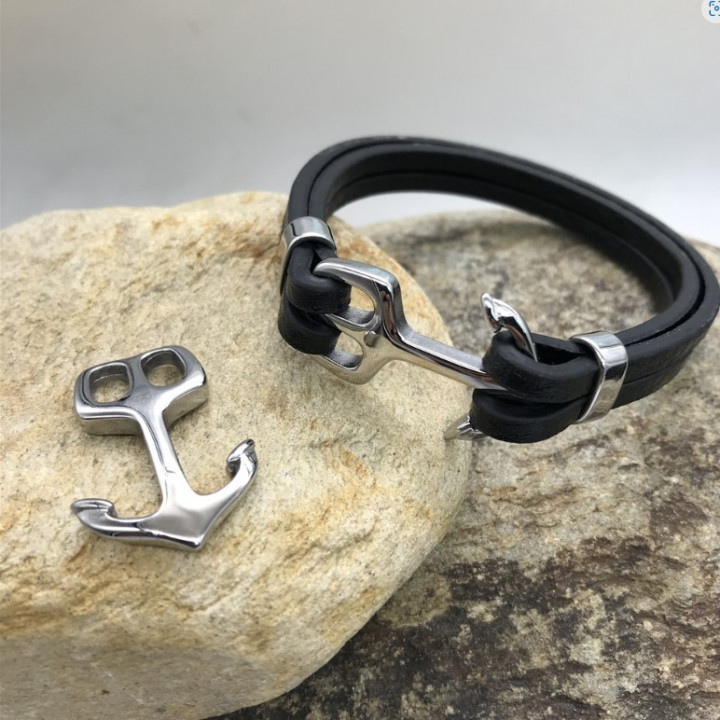 Застежка 4 мм для браслетов на два шнура Якорь Сталь