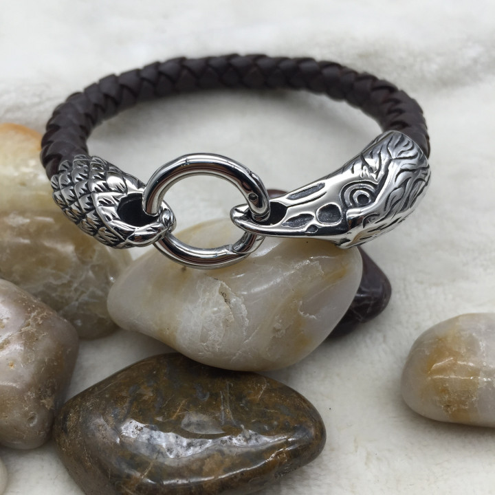 Браслет кожаный 8 мм с концевиком Орел 